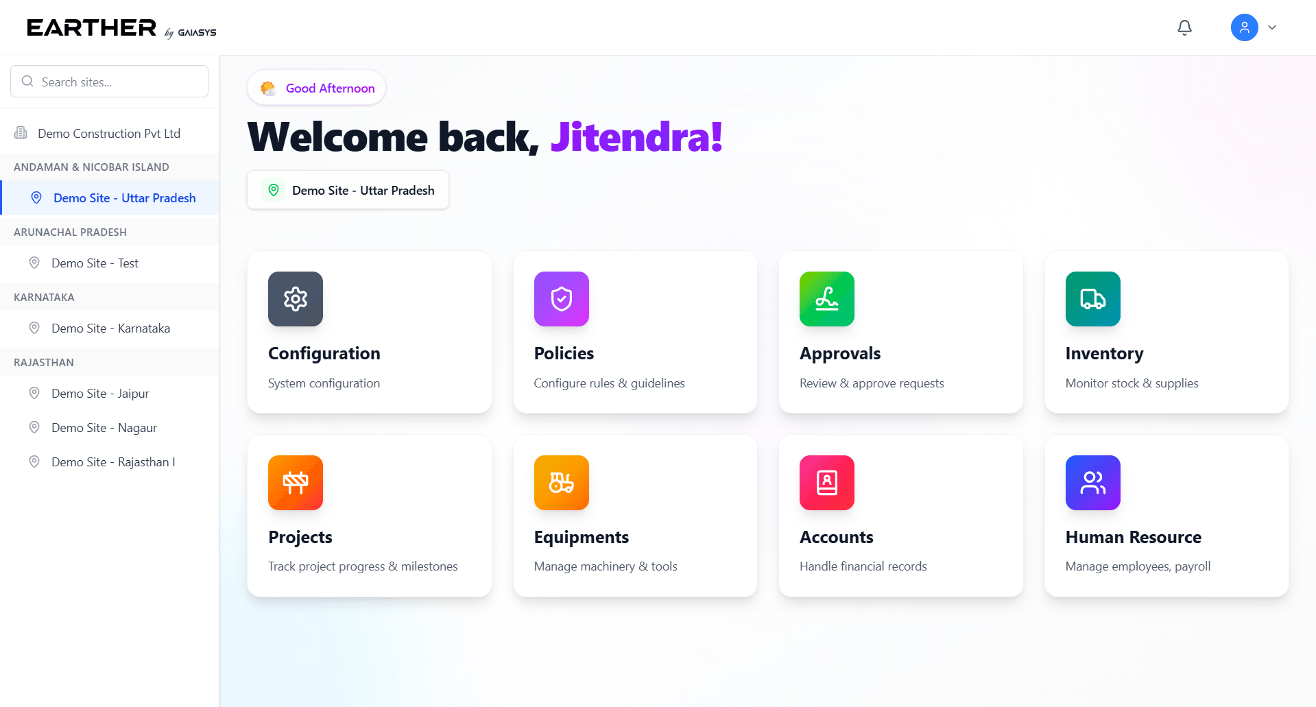 Earther ERP Dashboard